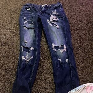 Men's Distressed Dark Blue Skinny Jeans